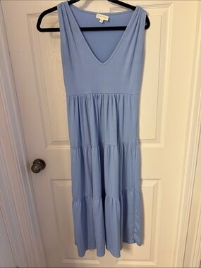 See You Monday Blue Ribbed Tiered Maxi Dress Sleeveless Boho size Small